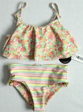 Nicole Miller New York Girls Size 5 2-Pc Twin Print Swimsuit Floral Multi Bikini