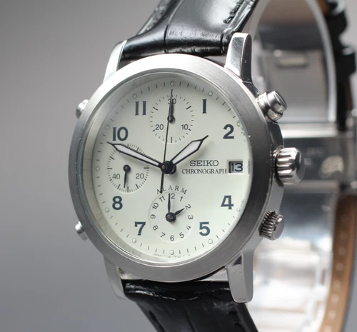 Vintage 1996 【 Near Mint New Band 】Seiko 7T32-7D60 Chronograph Men's QZ Watch