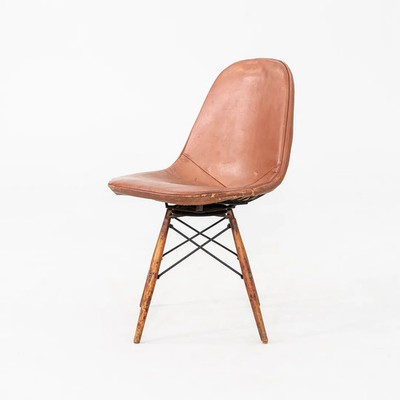 1951 Herman Miller Eames PKW-1 with Brown Leather Pad and Wooden Dowel Base