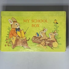 Vtg Pencil Box My School Box General Box Company Bunny Rabbits School