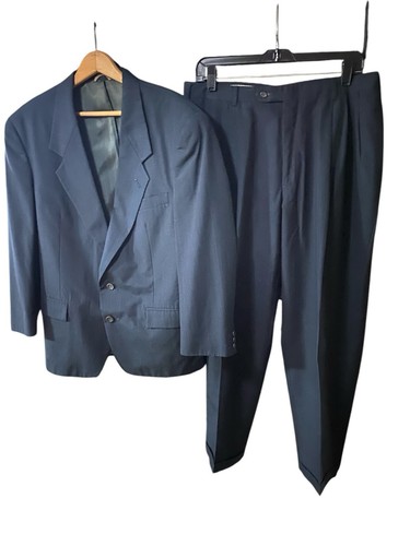Christian Dior Vintage Men's 41S Blazer 34x30 Pants Navy Blue Pinstripe Suit