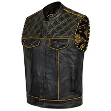 Leather Denim Vest for Men   Handmade Biker  Motorcycle Club Style Vest Paisley