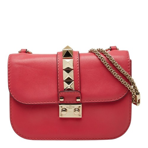 VALENTINO Rockstud Chain Shoulder Bag Pink Leather Women Used