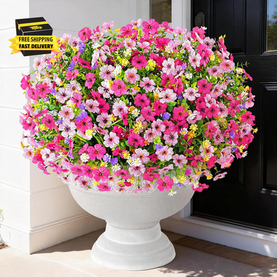 12 Bundles Artificial Flowers for Outdoors, UV Resistant Fake Outdoor Flowers, R