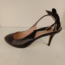 Kate Spade Bow Tie Back Shoes 3" Heels Black Leather Size 8 Made Italy