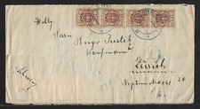 POLAND TO SWITZERLAND INFLATION PERIOD BLOCK OF 36 + STRIP OF 4 ON COVER 1923