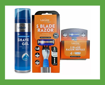 Lacura Men 5 Klingen Griff 4 x Rasierer Nachfüllpack Rasiergel Lacura Männer feuchtigkeitsspendend