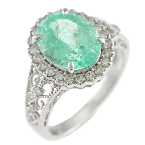 no brand Ring US 6 1/8 EU52 Pt900Platinum Paraiba tourmaline 3.35ct diamond used