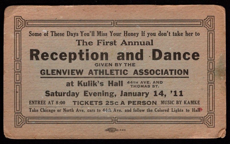 Chicago JAZZ AGE Ballroom Dance Notice 1911 GLENVIEW ATHLETIC ASSOCIATION