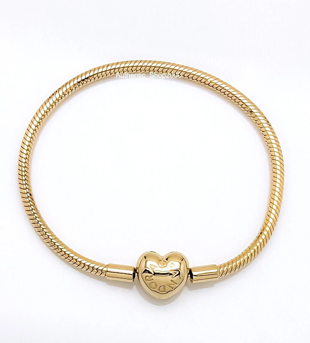 New 100% PANDORA 14k Gold Plated Charm Bracelet with Heart Clasp 