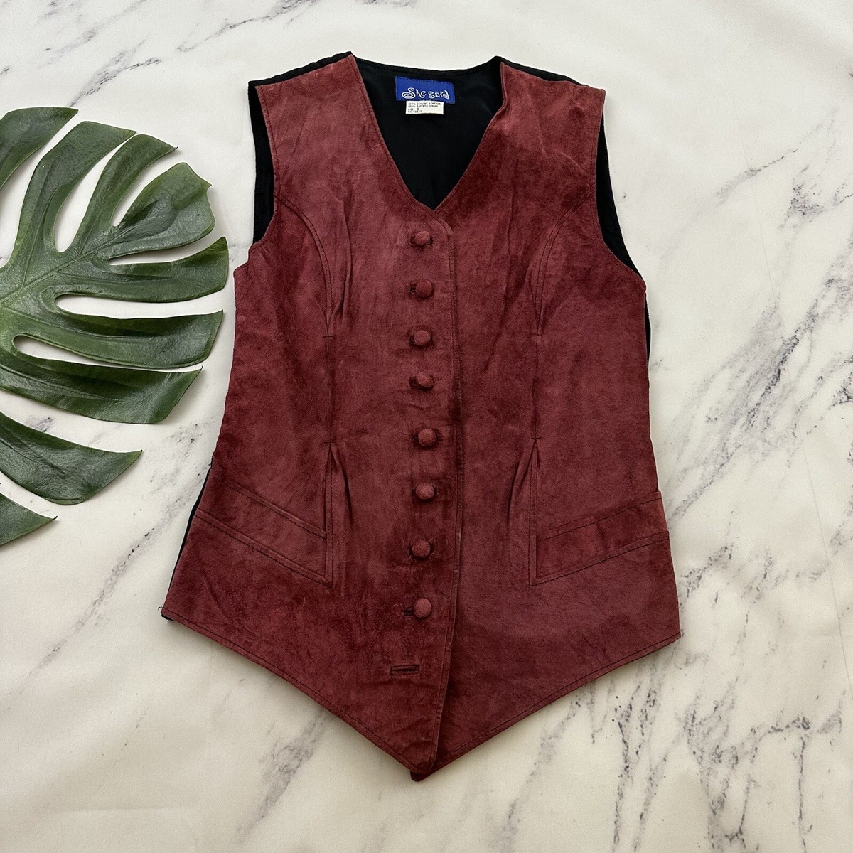 She Said Womens Vintage 90s Suede Leather Vest Size S Dark
