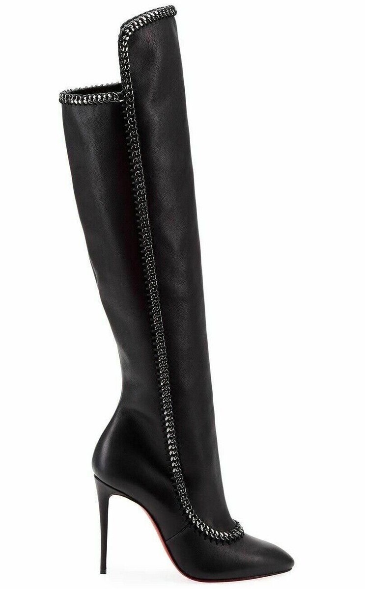 Christian Louboutin Clemence Botta 100 Black Leather Chain OTK
