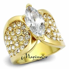 Stainless Steel Gold Plated 4.34 Ct Marquise Zirconia Engagement Ring Sizes 5-10