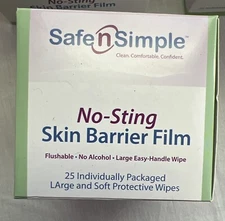 SAFE N SIMPLE OSTOMY SKIN BARRIER FILM WIPES 25 Wipes A Box