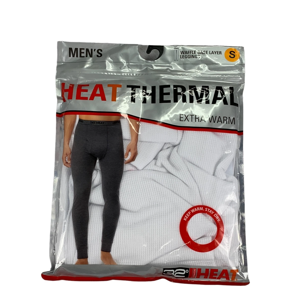 32 Degrees Mens Heat Thermal Waffle Base Layer Leggings White S