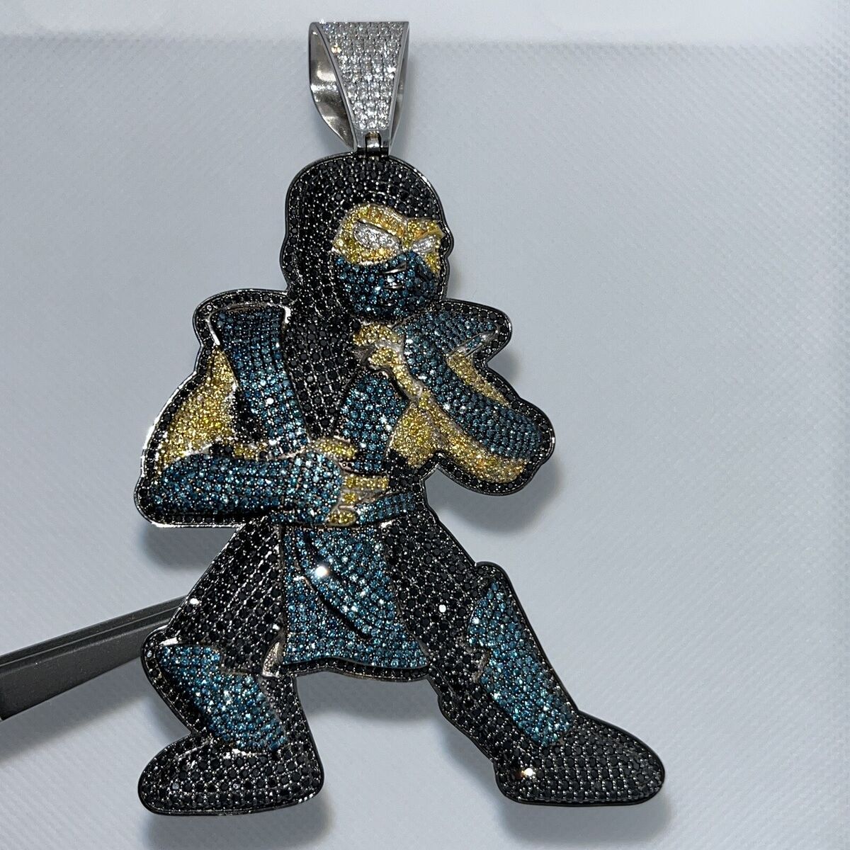 Mortal Combat Sub-Zero 10k White Gold Pendant With Colored Mortal Combat Sub-Zero 10k White Gold Pendant With Colored