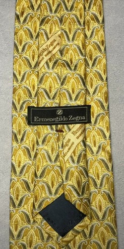Ermenegildo Zegna Mens Silk Necktie Yellow Paisley Italy - Picture 3 of 7
