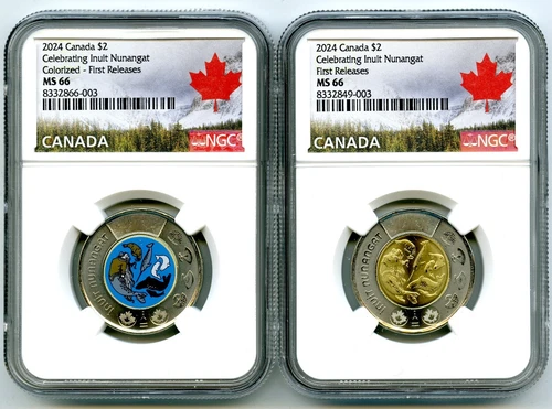 2024 $2 CANADA NGC MS66 TOONIE CELEBRATING INUIT NUNANGAT MATCHED 2-COIN SET FR