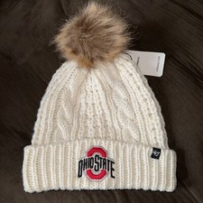NWT Womens Official Ohio State Buckeyes Meeko White Primary Logo Knit Beanie Hat