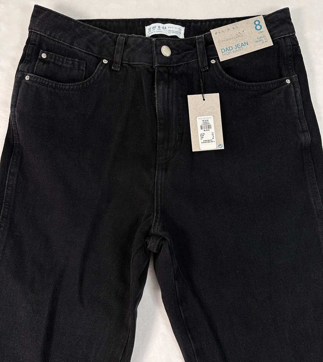 Primark Dad Jeans US Size 8 High Waist Womens Black Denim UK 12 NWT