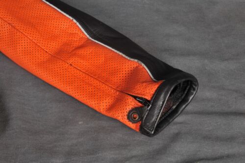 Giacca Moto XL MAS Uomo Nero e Arancione 100% Pelle PESANTE - Foto 4 di 9
