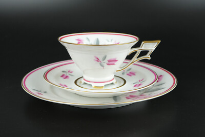 Weimar Porzellan Art Deco Tasse Untertasse Kuchenteller handbemalt um 1920