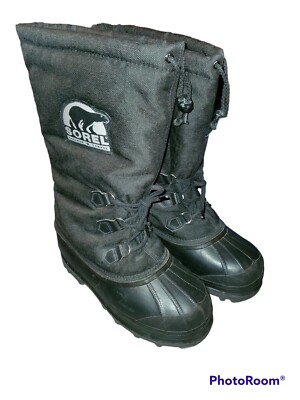 Sorel Glacier Black Canvas Insulated Winter Snow Boots Women's Size (EUC) 