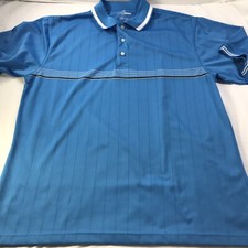 Mens Grand Slam Golf Shirt Blue Black White Stripes Active Performance Top Sz L