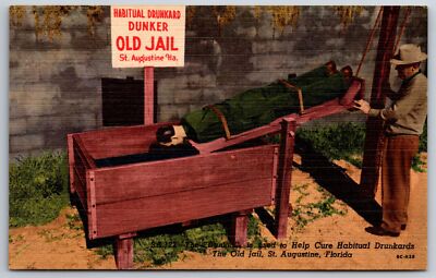 St Augustine Florida~Old Jail~Drunkard Dunker~Linen Postcard