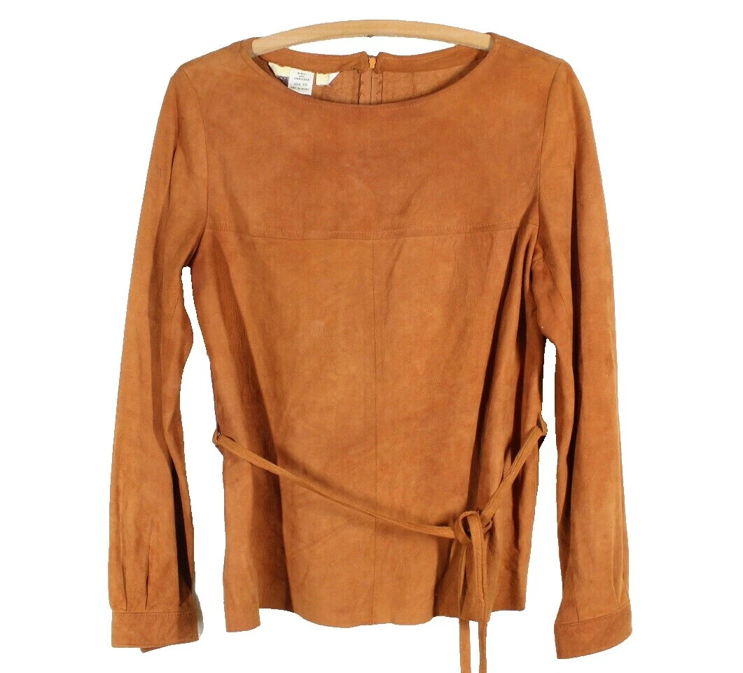 Camisetas Vintage de Cuero Marrón para Mujeres