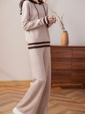Lambs Wool Knit Tracksuit Set Women's Hoodie Joggers Lounge Set Contrast Trim