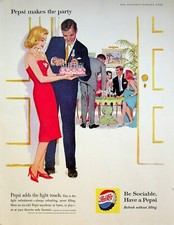 1960 Pepsi Cola Soda Vintage 60s Print Ad Refresh Light Touch Makes Party Social