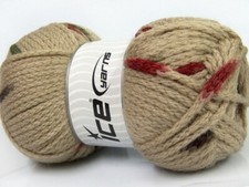4-Skein Lot Tube Wool Bulky Spots Yarn 4x100g/155m Camel Brown Cream