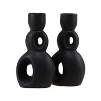 Keramik Kerzenhalter Schwarz Modern Deko Set 2 StüCk