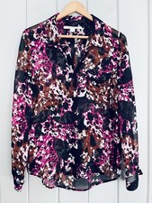 Diane von Furstenberg Top 0 Lorelei Silk Shirt Printed Chiffon Magenta Black