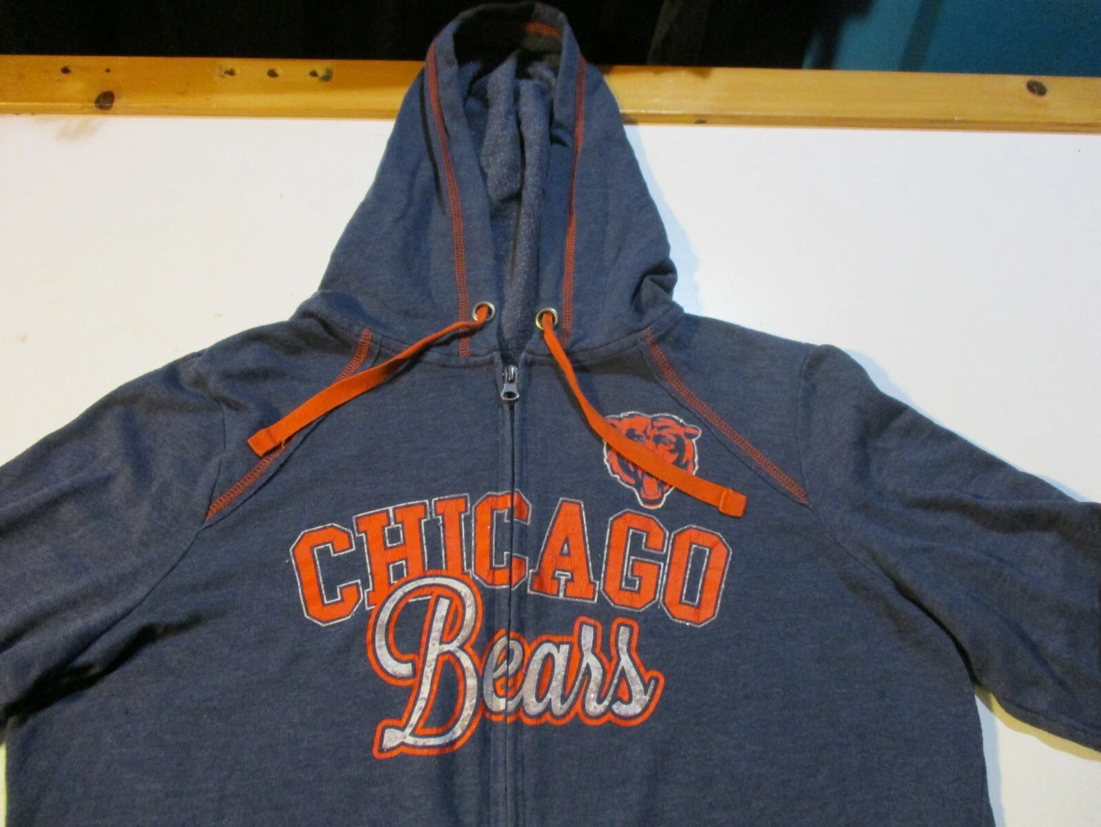 VETEMENTS FELPA CON CAPPUCCIO CHICAGO BEARS GLITTER EFFETTO INVECCHIATO FULL ZIP DONNA LG HOODIE
