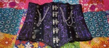 Purple/Black/Silver, Corset With Chains And Hook Closure