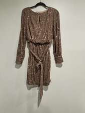 Eliza J Dress Womens 8 Gold Sequin Belted Long Sleeve Party Cocktail EJ2-3155