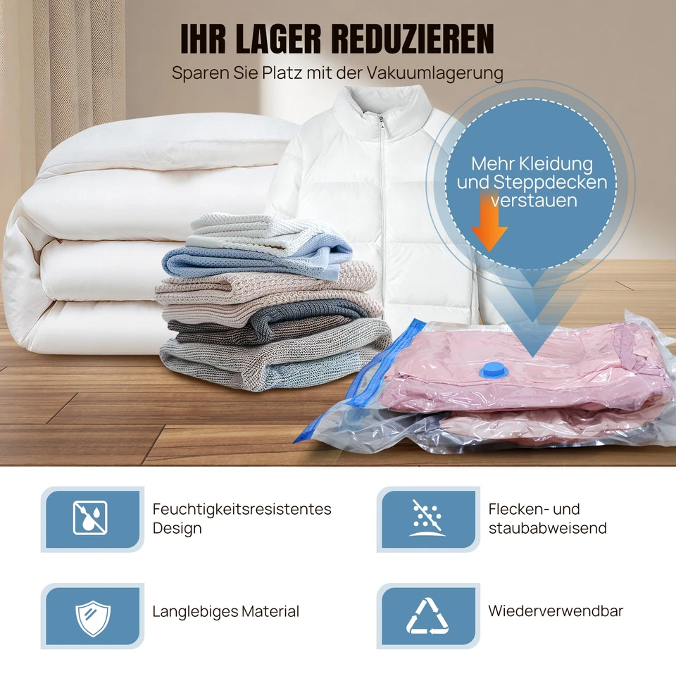 12 Vakuumbeutel Aufbewahrungsbeutel Vakuumierbeutel mit Pumpe für Bett, Kleidung - Bild 4 von 4