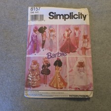 Simplicity 8157 UNCUT Doll Clothes Barbie 11 ½”  1992 Vintage Sewing Pattern