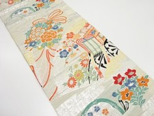 7400574: JAPANESE KIMONO / ANTIQUE MARU OBI FOR SUMMER / WOVEN CARRIAGE
