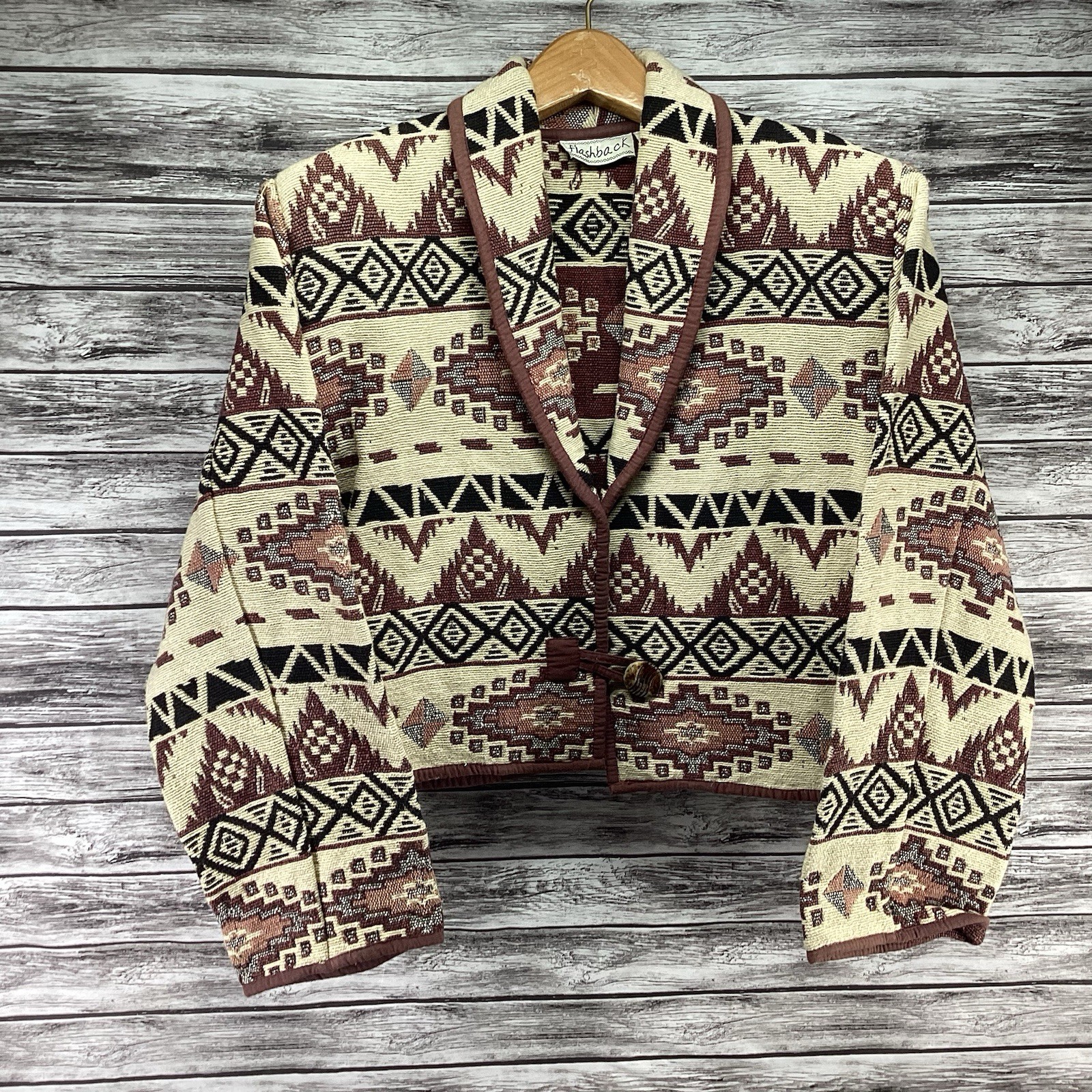 Vintage Flashback Jacket Womens Medium Multicolor Tapestry Western Aztec Boho