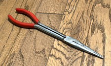 🇺🇸 Snap On Tools USA 11" Straight Long Reach Needle Nose Pliers Stork Red Grip