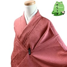 Kaerutei Kimono Red Pure Silk Botanical Pattern Used Japan