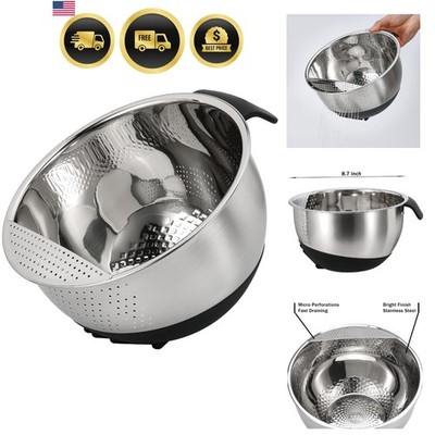 Stainless Steel Rice Washing Bowl Colander with Strainer Fruit Vegetable Beans