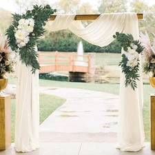 Ivory White Wedding Arch Draping Fabric 2 Panels Sheer Ivory Backdrop Curtain...