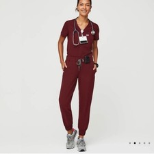 FIGS XS Yowah Classic Jogger Scrub Pants Burgundy Maroon Hospital Uniform