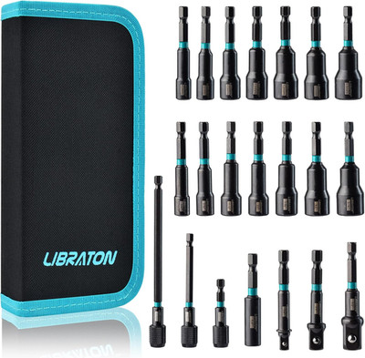 21PCS Magnetic Nut Driver Set, Impact Drill Driver Bit Set 1/4'', Metric and SAE 