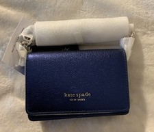 Kate Spade New York Natasha Metallic Navy Leather Compact Wallet/Wristlet NWT