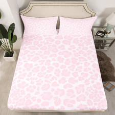Pink Leopard Fitted Sheet Set for Kids - Queen Size Animal Print Bedding 3Pcs